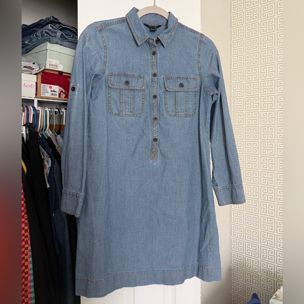 J. Crew Chambray Button-Up Shirt Dress in Light Blue